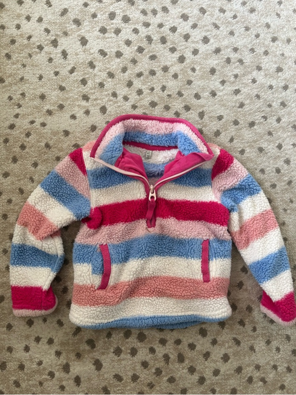 Joules Striped Sherpa Pullover - Pink, Blue & White, 1 year